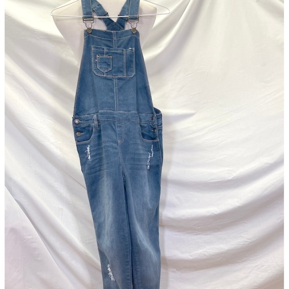VIGOSSE JEANS Girl's Distressed Denim Overalls Blue Size 16